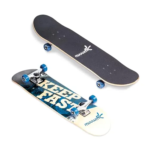 muuwmi Skateboard ABEC 5 Wave mit Rucksack - Cruiserboard für alle Altersgruppen von 4 bis 99 Jahren, ideal für Anfänger und Fortgeschrittene, inklusive praktischem Rucksack für den einfachen Transport.