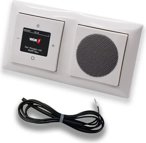 Busch Jäger DAB+ (DAB PLUS) Unterputz Radio 8215U-101 Balance SI alpinweiß, Set mit Lautsprecher, Abdeckungen und Rahmen + 0,9 m EBROM Wurfantenne zur Empfangsoptimierung - 8215 U – 101