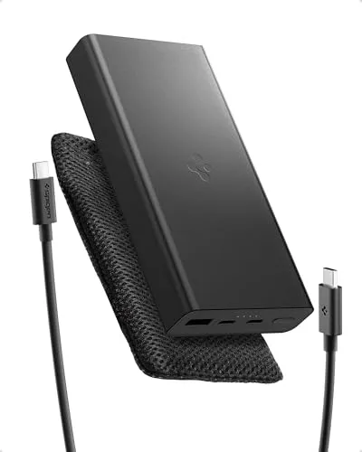Spigen Essential Powerbank 20000mAh 30W, USB-C PD 3.0 Schnellladefunktion [Inkl. Tasche & 1m USB-C Kabel] Kompatibel mit iPhone 17/16/15 Pro Max Air, Samsung Galaxy S25, Pixel 10 Pro Fold XL - Schwarz