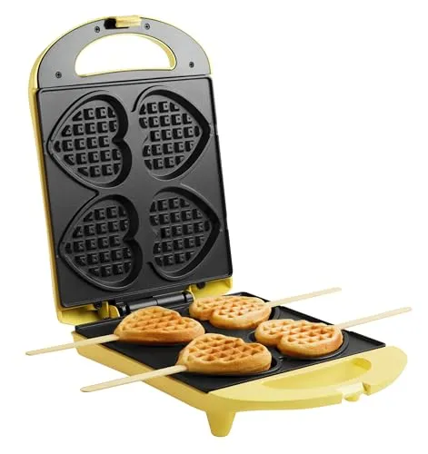 Bestron Waffeleisen DSW271 für Herzwaffeln am Stiel - Herzwaffeleisen im Retro Design mit 780 W, automatische Temperaturkontrolle und Antihaftbeschichtung für perfekte Herzwaffeln.