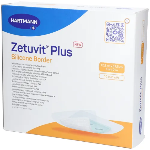 Hartmann Zetuvit® Plus Silicone Border Wundauflage - Pflaster mit Silikonwundkontaktschicht für schmerzfreien Verbandwechsel, ideal zur Behandlung von mäßig bis stark exsudierenden Wunden. Hygienisch und atraumatisch.