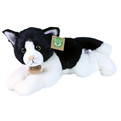 Teddys Rothenburg Plüschkatze 30 cm - Liegend, Schwarz-Weiß - Stofftier: Kuschelige Plüschkatze in Schwarz-Weiß, 30 cm groß, aus weichem Material und maschinenwaschbar bis 30°C - ideal zum Kuscheln und Spielen.