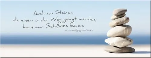 artissimo Glasbild 80x30cm - Zen Spruch Steine - Bilder - Motivations-Sprüche auf hochwertigem Glas, ideal für eine inspirierende Raumgestaltung im Indoor-Bereich.