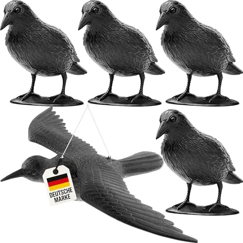 5X WELLGRO Vogelschreck Krähe – Raben Attrappe zur Vogelabwehr - Effektive Vogelabwehr mit realistischer Krähen-Attrappe: Ideal zum Schutz von Balkon und Garten vor Tauben und anderen Vögeln. Wetterfest und flexibel einsetzbar für dauerhaften Außeneinsatz.