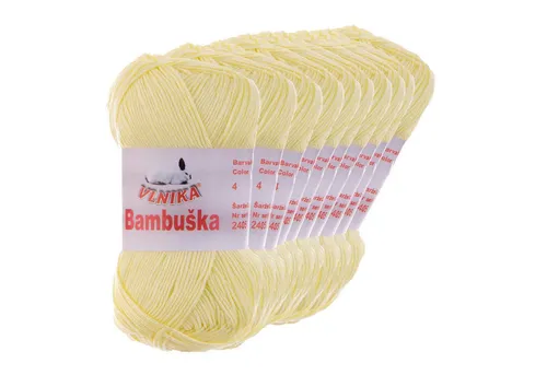 VLNIKA 10 x 50g Häkelgarn Bambuska Sommergarn Strickgarn Baumwolle Viskose Häkelwolle, 205 m (Sparpaket, 10 x 50g Knäuel), 04 zitronengelb