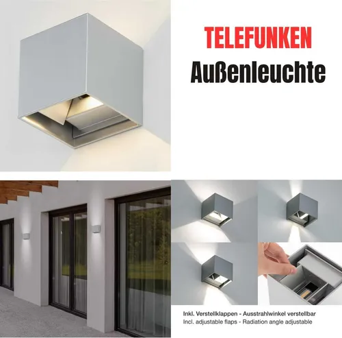 Außenleuchte Telefunken LED 7W 4000K Außenlampe IP44 UP&DOWN verstellbarer Ausstrahlwinkel Wandleuchte Silber