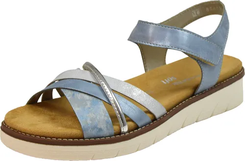 Remonte Damen D2058 Sandale – Bequeme Riemchensandalen in Blau, Größe 43 - Wanderschuhe: Bequeme Riemchensandalen aus Lederimitat mit 3,5 cm Keilabsatz, ideal für entspannte Sommertage und Freizeitaktivitäten.