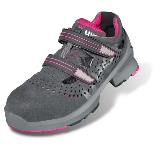 uvex 1 ladies Sandalen S1 grau, pink Weite 10 Gr. 38 - Sportliche Sicherheitssandale für Damen, besonders leicht und flexibel. Mit metallfreier uvex xenova® Zehenschutzkappe und optimaler Belüftung für hohen Tragekomfort.