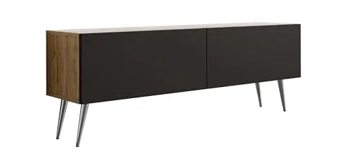 3E 3xE living.com TV-Schrank in Farbe Wotan-Eiche/Schwarz Matt, Chrombeine, A: B: 140 cm, H: 52 cm, T: 32 cm,