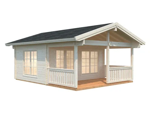 Gartenhaus Palmako Agneta 18,8+12,5 m² - Hochwertiges Gartenhaus mit Satteldach, inklusive Fußboden, Vordach und Terrasse – ideal für Freizeit und Stauraum im Garten.