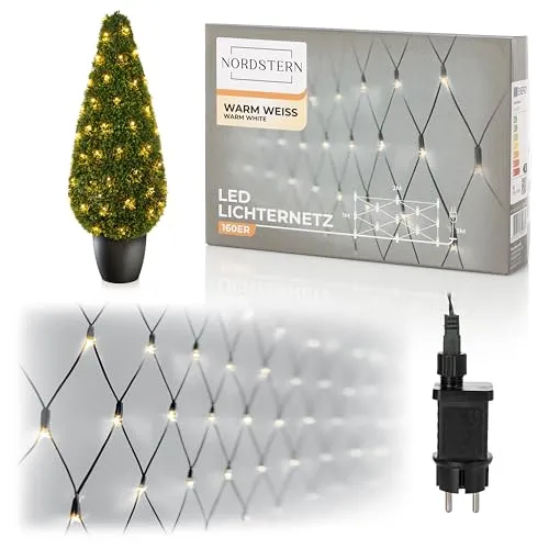 Nordstern LED Lichternetz Warmweiß 160 LEDs - Lichtervorhang Beleuchtung für Innen & Außen 2 x 1 m - Lichterkette für Buchsbaum, Weihnachtsbeleuchtung oder Sternenhimmel