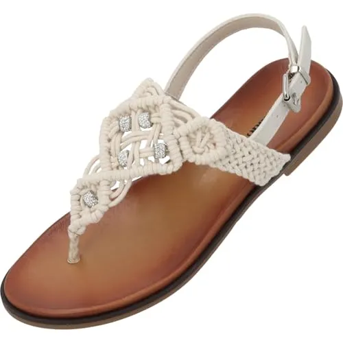 Palado Sandalen Damen Reybella - bequeme Pantoletten - elegante Hausschuhe mit verstellbarem Riemen - modische Sommerschuhe Cremeweiß UK6 - EU39