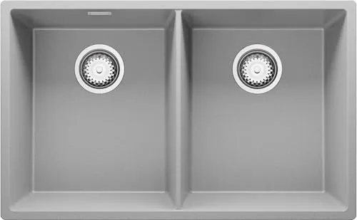 PRIMAGRAN Spülbecken Grau 76x47cm, Granitspüle 2 Becken + Ablauf-Set, Küchenspüle ab 80er Unterschrank - London Slim Twin S005