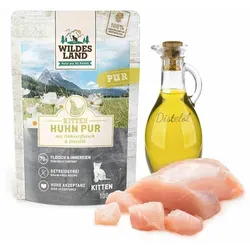 12x100 g Wildes Land PUR Kitten mit Huhn & Distelöl für Katzen