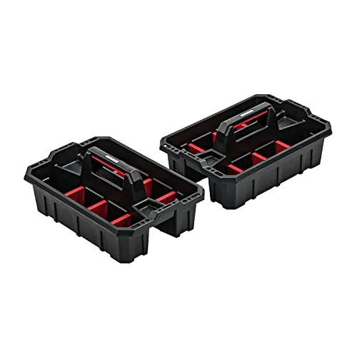 2x Werkzeugträger mit Trennstege - 49,5 x 21 x 34,5 cm - Tragekasten stabiler Werkzeug-Tragekasten Fächer