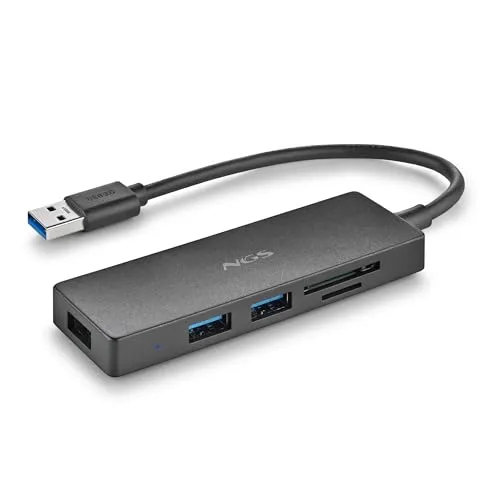 NGS IHUB Reader USB 3.0-Hub mit Kartenleser, 5 Ports, hohe Geschwindigkeit 5 Gbit/s, universelle Kompatibilität, PC und Mac, Plug&Play-System, kompaktes und tragbares Design, 190 mm Kabel