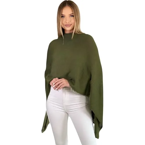 Mississhop 221 Poncho für Damen - Khaki Cape Überwurf One Size - Strick Ponchos & Capes für Damen, modisch und warm für Herbst/Winter, aus hochwertigem Mischgewebe, bequem und vielseitig kombinierbar.