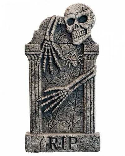 Horror-Shop Halloween Deko Grabstein mit Skelett 91cm - Gartenfiguren für die gruseligste Halloween-Deko: Der 91cm große Grabstein mit Skelett und Spinne verwandelt deinen Vorgarten in einen schaurigen Friedhof und sorgt für schockierende Überraschungen!