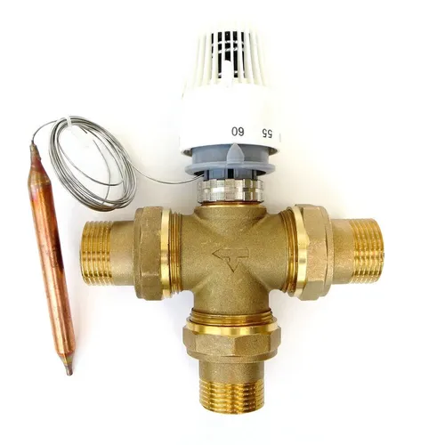 Thermostatventil Kapillar 3-Wege DN25 Messing regelbar 20-60°C Anschluss 3/4“ AG