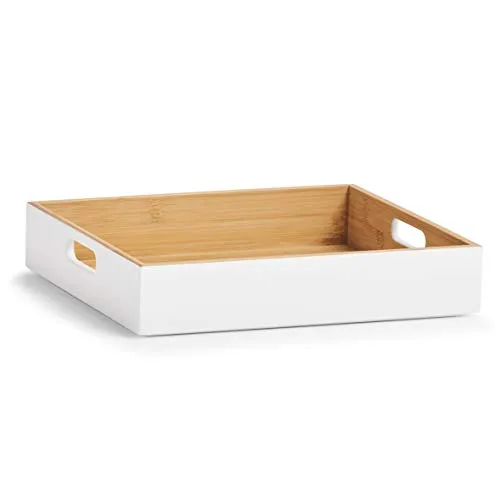 Zeller 13358 Aufbewahrungskiste, Bamboo, weiß, ca. 30 x 27 x 6 cm, stapelbar, seitliche Tragefgriffe, Ordnungsbox flach