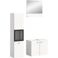 Mid.you Badezimmer Set, Weiß, 3-teilig - Elegantes Badmöbel-Set in Weiß, 3 Fächer, vielseitig hängend oder stehend, inklusive Spiegel mit Ablage – perfekt für jedes Badezimmer.