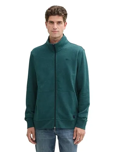 TOM TAILOR Herren Sweatshirtjacke mit Stehkragen - Deep Green Lake Melange, XXL - Hochwertige Sweatshirtjacke für Herren mit seitlichen Eingriffstaschen und aufgerautem Innenfutter. Ideal für lässige Looks und angenehmen Tragekomfort.