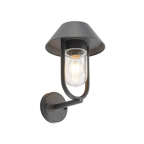 Lucande Außen-Wandleuchte Olinum, Metall Schwarz IP44 - Lampen für den Außenbereich mit einem robusten Gehäuse aus Aluminium und Edelstahl, sorgt für optimale Ausleuchtung dank transparentem Glasschirm.