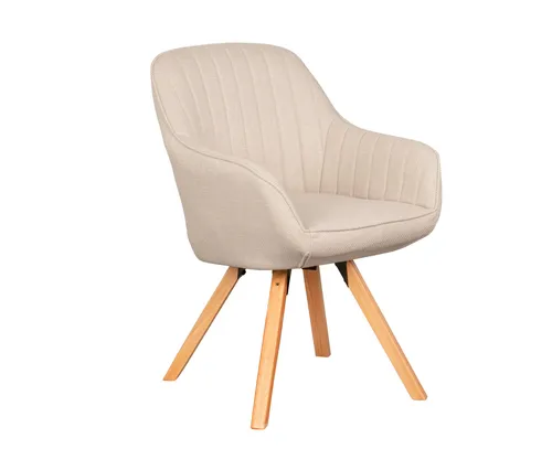 Drehbarer Diningsessel Matera Beige - Gartenstühle: Luxuriöser drehbarer Diningsessel in Beige mit eleganten Holzbeinen und Armlehnen für ein stilvolles Esszimmer.