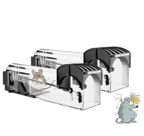 Mausefalle Lebend, Rattenfalle Lebendfalle für Maus 2er Set, 32CM Extra Lang Tierfalle Wiederverwendbare Mäuse Falle Lebend Käfig für Innen & Aussen, 100% Effektiv & Verletzungsfrei