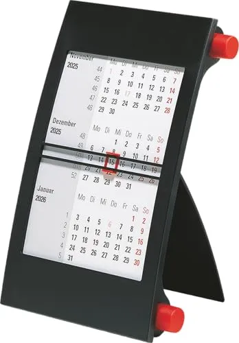 rido/idé 3-Monats-Tischkalender 2025 | 90×120 mm, rot/schwarz