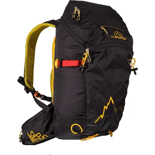 La Sportiva Moonlite Backpack black/yellow (K00Y00) - Rucksack für Skitourengeher, mit robustem Material und integriertem Helmhalter für mehr Sicherheit. Innovatives Design mit großzügigem Zugang über die Rückseite erleichtert das Packen.