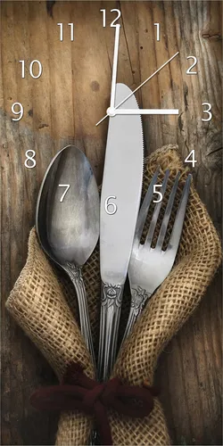 Wallario Design Wanduhr bedruckt, Größe 30 x 60 cm, Motiv: Besteck Set