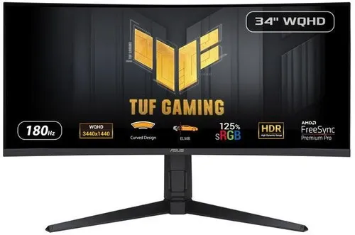ASUS TUF Gaming VG34VQL3A - 34 Zoll UWQHD Curved Monitor, 180 Hz und 1 ms Reaktionszeit für professionelles Gaming und immersive Spielerlebnisse