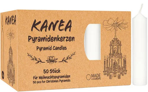 KANEA Adventskerze Pyramidenkerzen - Weihnachtskerzen für Pyramiden - Weihnachtspyramiden (Kerzen Set, 50-tlg., Christbaumkerzen 7 cm groß, 14 mm), Weihnachtspyramiden Baumkerzen aus Wachs