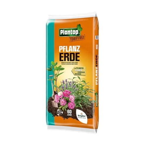 Plantop Pflanzerde torffrei 60 Liter – Universalerde für Beet, Kübel & Gemüseanbau – Mit Kompost, Kokosmark & Profi-Dünger – Kultursubstrat aus nachwachsenden Rohstoffen – 60,0 Liter