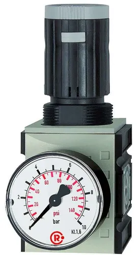 Druckregler »FUTURA« mit Manometer, 0,5 - 10 bar - Druckluftzubehör mit hervorragenden Durchflusswerten, regelbar von 0,5 bis 10 bar und modernem Design. Ideal für präzise Druckregelung in verschiedenen Anwendungen.