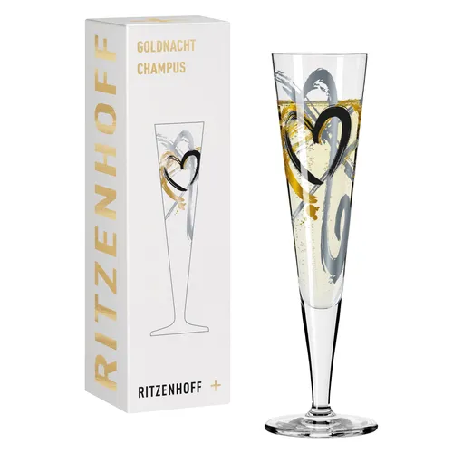 RITZENHOFF Champagnerglas Goldnacht 200 ml - Elegantes Champagnerglas mit edlem Echt-Gold-Dekor, ideal für besondere Anlässe. Höhe 24 cm, aus hochwertigem Kristallglas. Lieferung in Geschenkverpackung, Handwäsche empfohlen.