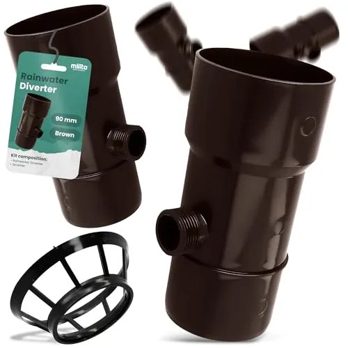Millto™ Regensammler Dachrinnenablauf für Regentonne DN Ø90mm 1'' AG Braun | Wasserfänger Wassersammler Regenwasser Fallrohr Regenwassersammler Fallrohrfilter Gartenschlauch Anschluss