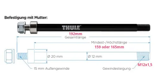 Thule Chariot Steckachse für Shimano E-Thru Axle Adapter M12x1,5 - Fahrradanhänger, kompatibel mit Thule Chariot Achskupplung, wählbare Achslängen für perfekten Sitz und Sicherheit beim Transport von Kindern.
