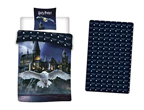 Bettwäsche, 3-teilig, Harry Potter, 100 % Polyester, Bettbezug 140 x 200 cm, Kissenbezug 63 x 63 cm + Spannbettlaken 90 x 190 cm