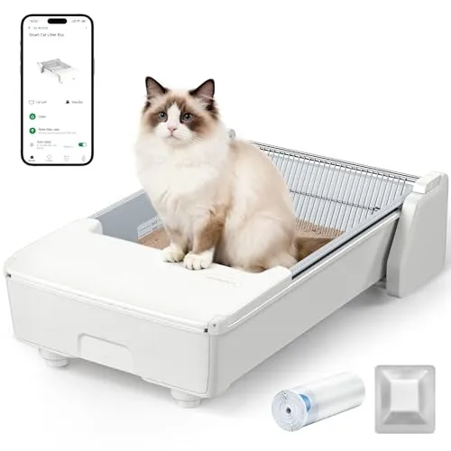Meowant Selbstreinigende Katzentoilette mit App-Steuerung, Katzenklo Selbstreinigend für Mehrere Katzen, Doppelrechen,DREI-Motor-Koordinationssystem,Anti-Pinch-Sicherheitsfunktion,Geruchskontrolle