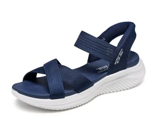 Skechers Damen Sandale Ultra Flex 3.0 Never Better blau - Bequeme Damen-Sandale mit flexiblem Obermaterial und gepolstertem Yoga Foam®-Fußbett. Ideal für warme Tage, bietet sie optimalen Komfort und Traktion. Perfekt für entspannte Ausflüge oder den Alltag.