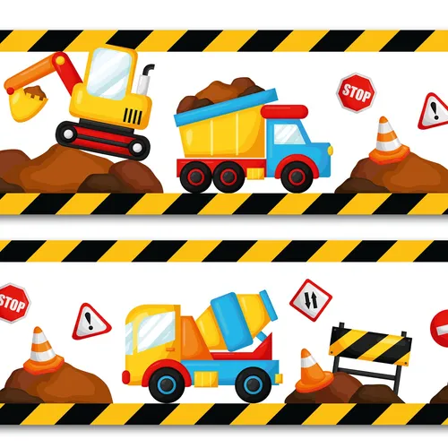 Bordüre Baustelle 15cm x 200cm Selbstklebend Kinderzimmer Wandtattoo Y033