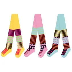 L&K-II Strumpfhose 2761 (3er-Pack) blickdicht Mädchen Strumpfhosen mit Punkte und Streifen Mustern bunt 86/92