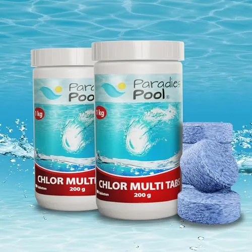 Paradies Pool 2 kg Chlor Multitabs 200g 5in1 Desinfektion Chlortabletten für Pool, langsam löslich, Qualität aus Europa