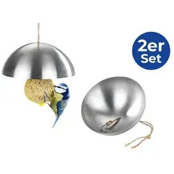 MAXIMEX 2er Set Meisen Knödel Halter aus Edelstahl - Vogelfuttersäulen & -häuschen, modernes Design, leicht nachzufüllen und ideal für die Fütterung von Vögeln im Garten.