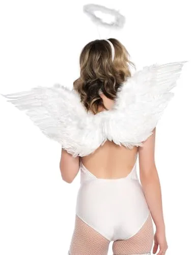 Leg Avenue Kostüm-Flügel Weißer Engel 2-teilig - Verkleidungszubehör für himmlische Faschingsfeste, mit eleganten Kunstfedern und einem flauschigen Heiligenschein für einen verführerischen Auftritt.
