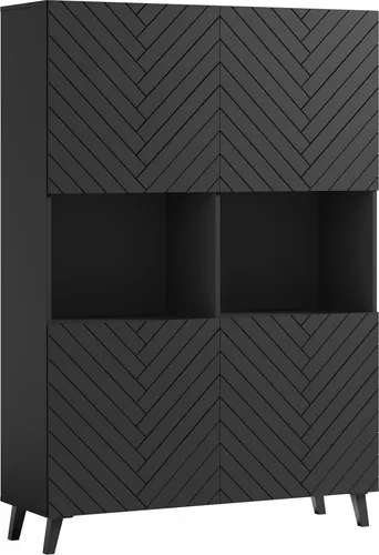Highboard Phuket 4-türig 120x39x168cm - graphit schwarz Fischgrätenmuster - Moderne Kommode mit wählbaren Farben und auffälligem Fischgrätenmuster. Ideal für stilvolle Akzente in Ihrem Wohnraum. Soft-Close Funktion für sanftes Schließen der Türen.