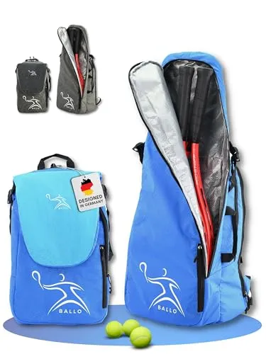 BALLO® Tennisrucksack - Wasserfeste Tennistasche mit komplettem Schlägerfach, Blau - Tennisschläger Rucksack, wasserfest und mit separatem Schlägerfach für optimalen Schutz und Organisation, ideal für Tennis und Badminton.