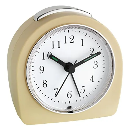 TFA Dostmann Analoger Wecker, 60.1021, leises Uhrwerk, Alarm mit Snooze-Funktion, Hintergrundbeleuchtung, beige, 60.1021.09, L 87 x B 55 x H 90 mm